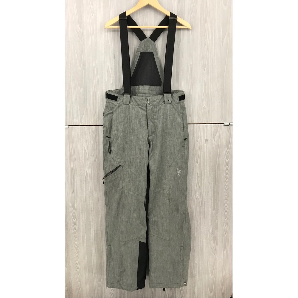 Spyder Mens Grey Insulated Ski Snowboard Pants Suspenders Bib Size M-R Heather
